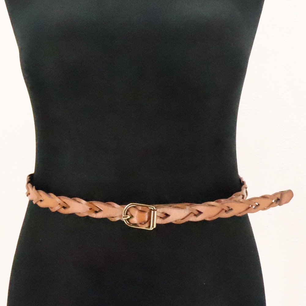 Braided Skinny Leather Belt Womens Size L Brown Woven Boho Closet Staple